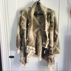 Sage and flower cream color open knit cardigan